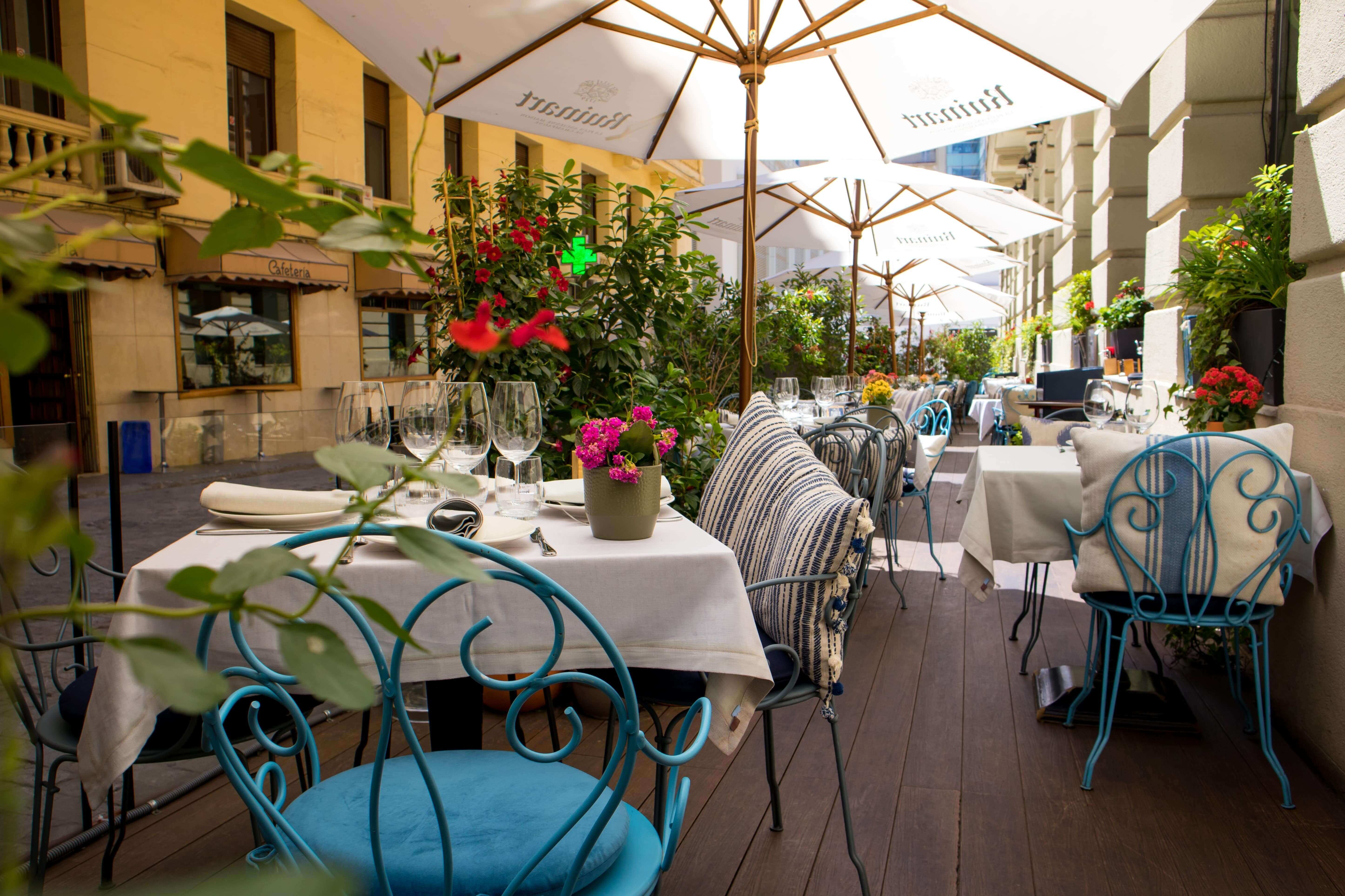 An empty cafe, restaurant terrace  in Madrid,Spain.